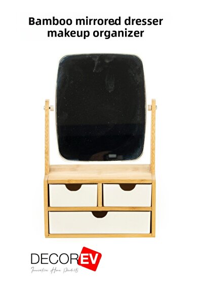 decorev Adjustable Bamboo Makeup and Table Mirror - Drawers