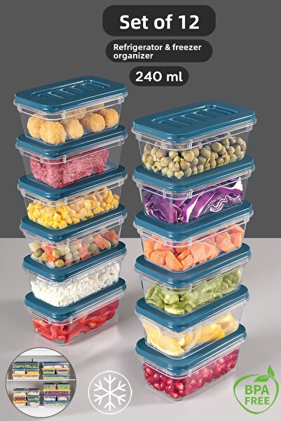 Meleni Home Organizator albastru pentru frigider 12x240 ml - Recipient de depozitare potrivit pentru cuptorul cu microunde și difuzor