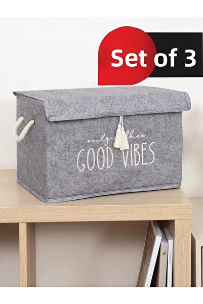 Smyak صندوق بغطاء ورأى صغير رمادي 3 قطع (35 × 24 × 24 سم)