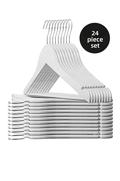 Leonsas 24 Pieces - Wooden Look Plastic A Quality White Clothes Hangers