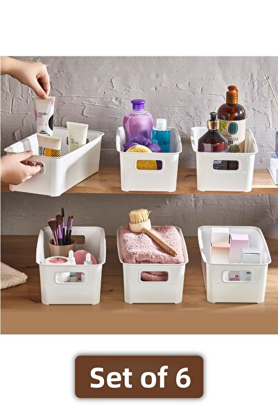 Vienev Λευκό καλάθι οργάνωσης 6 τεμαχίων με χερούλια