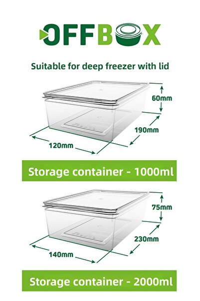 OFFBOX 1 and 2 liter Capacity - set of 20 Freeze Freezer storage Containers with self Cover