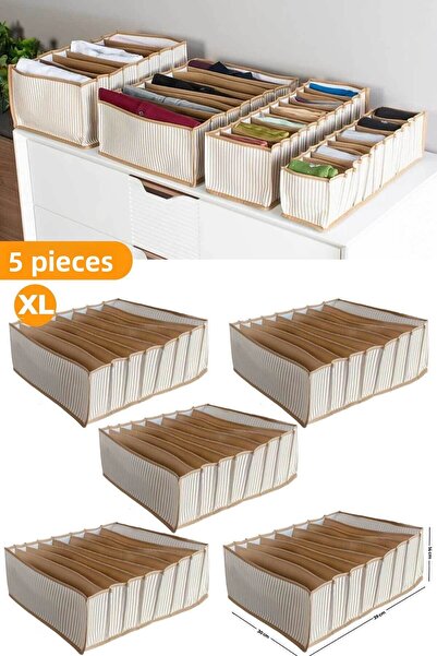 Serstil Бежов раиран органайзер с 8 отделения - XL 30 x 39 x 14 см 5 броя