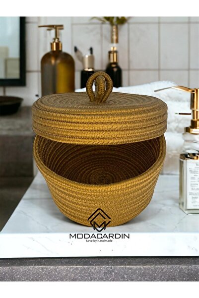 ModaCardin 20x20 Ψάθινο καλάθι από γιούτα - Organizer με οβάλ καπάκι