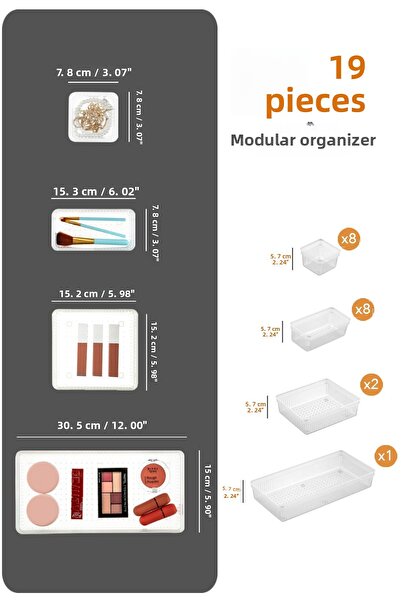 Meleni Home 19-piece Transparent In-cabinet Organizer - Cosmetic and Makeup Set