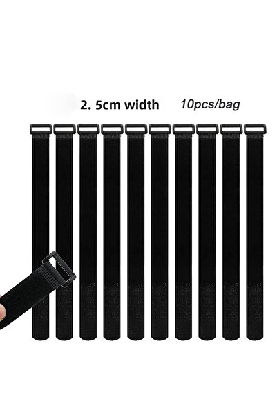 Choice 2.5 سم × 25 سم أسود 2.5 سم 10 قطع 10 قطع أحزمة كابلات قابلة لإعادة الاستخدام متعددة الأغراض عالية الجودة بخطاف وحلقة للتأمين