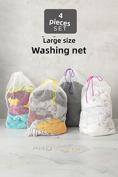 Hayveys 4 Pieces Large Size Drawstring Laundry Net Hygiene Clothing Net Bag