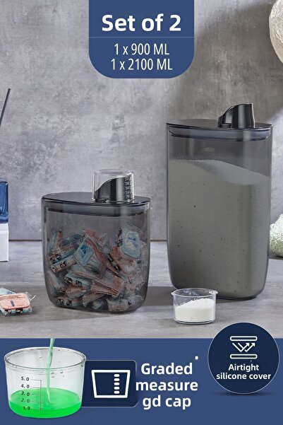 İronika 2Pcs Silicone Lid Measured Powder and Liquid Detergent Storage Contai...