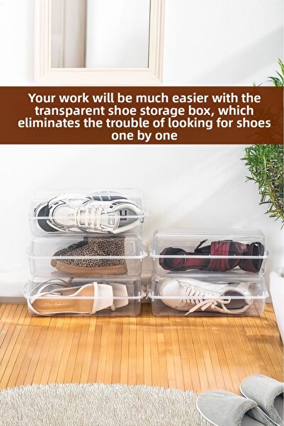 FERAH PLASTİK Spacious Plastic 5-Piece Transparent Shoe Storage Box – Lid and Portable Organizer Box
