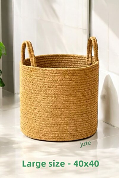 evdeucuz سلة تنظيم من الخيزران والجوت متعددة الأغراض بمقبض