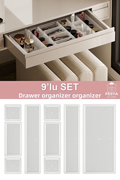 Fesya Home Clear Origami Drawer - 9Pcs 4K Kitchen & Office Organizer