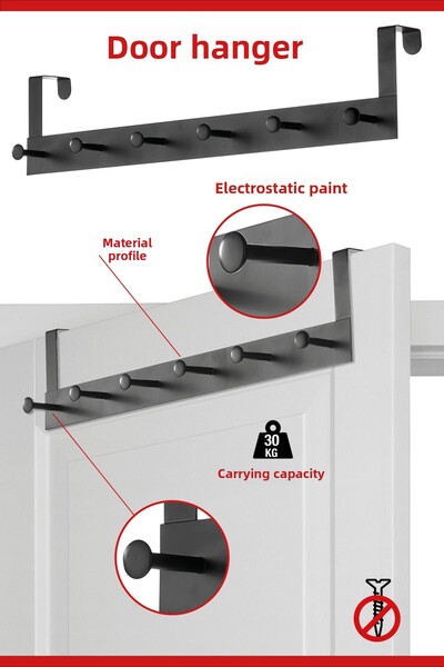vipgross شماعة معدنية عملية وأنيقة مكونة من 6 قطع - سعة تحمل 30 كجم، لون أسود، طول 46.5 سم KARACA