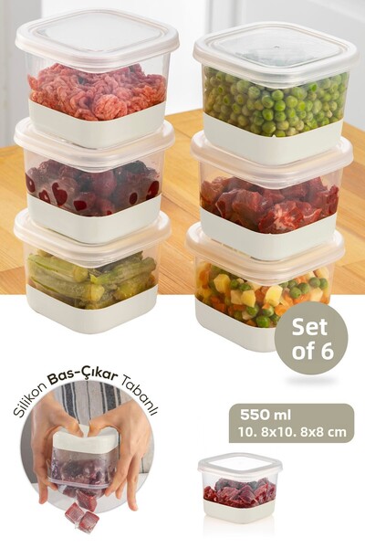 Vienev Congelator 6 piese cu bază din silicon de 550 ml - Recipient de depozitare pentru congelator gri