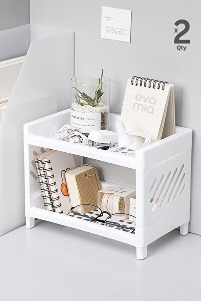 Eva Mia منظم مكياج قرطاسية مكون من طبقتين - رف مجوهرات مكتبي