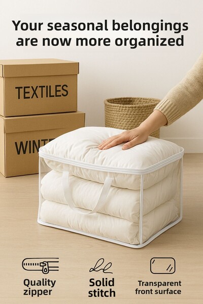 HİG HOME Πρακτική τσάντα αποθήκευσης 40x48x15cm - Πτυσσόμενη, Τσάντα με φερμουάρ, κάτω από το κρεβάτι & το ντουλάπι