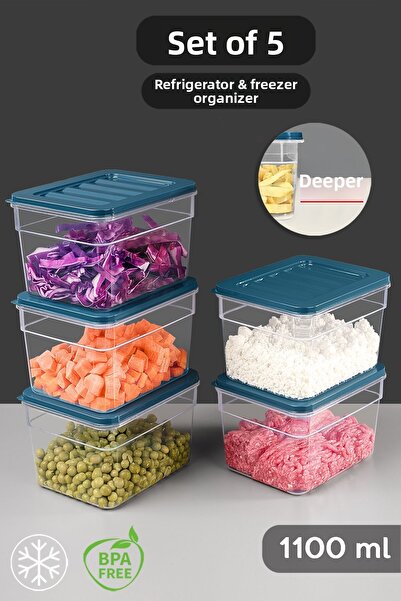 Meleni Home Set organizator albastru din 5 piese - recipient pentru frigider adânc, cuptor cu microunde și congelator, 1100 ml