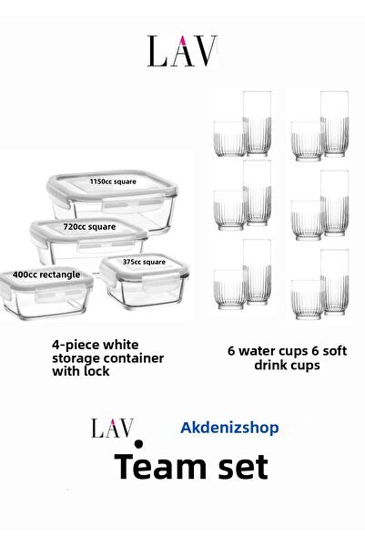 LAV Mediterranean Fresco 4-Piece Storage Container and 12-Piece Tokyo Glass Set