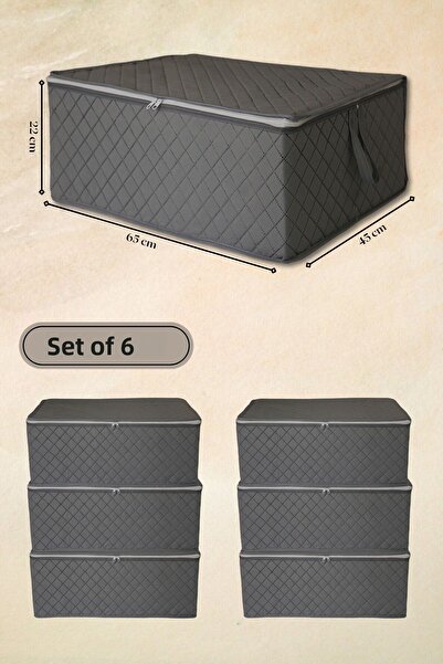 ADARYA HOME 6 أكياس كبيرة بنمط مبطن أنثراسايت - 65x45x22 سم
