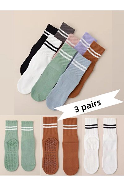 XTR Fitness Зелени, кафяви и бели професионални йога чорапи с неплъзгаща се п...