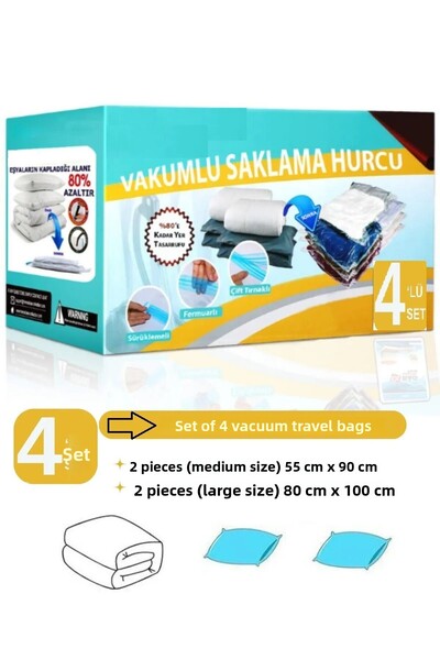 Vakum Hurcu مجموعة من 4 أكياس مفرغة من الهواء (متوسطة الحجم وكبيرة الحجم) وحق...