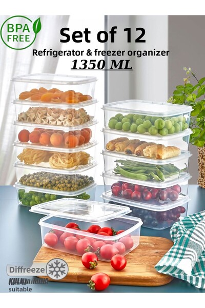 Palica 12-Piece Refrigerator Organizer Storage Container Set Microwave & Freeze Suitable 12X1350 ml Organizer