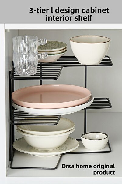 ORSA HOME 972 رف منظم للخزانة بتصميم L مكون من 3 طبقات باللون الأسود