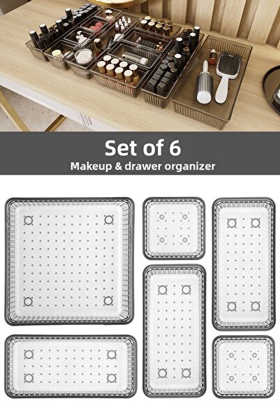 Meleni Home Organizator de bijuterii și machiaj cosmetice antracit din 6 pies...