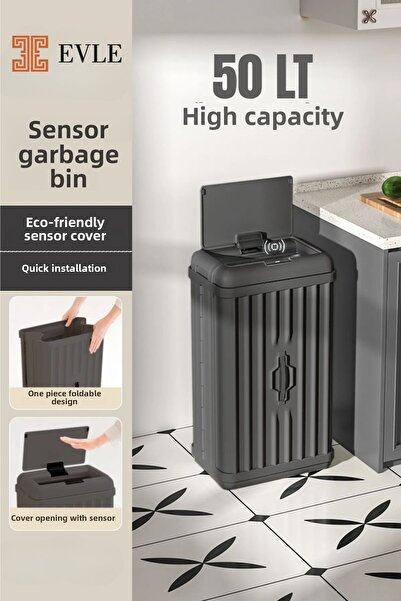 EVLE Decorative Foldable Plastic Trash Can with Sensor, 50 Lt