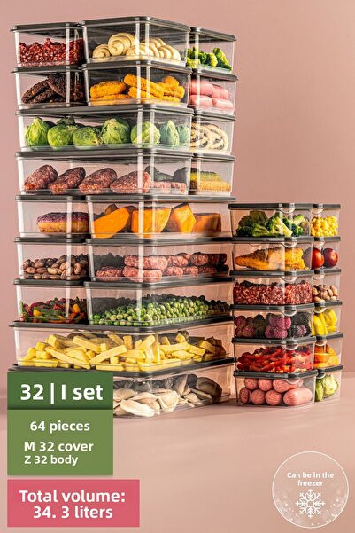 Vienev Organizator de frigider de 32' Potrivit pentru container de depozitare gri și organizare pentru cuptorul cu microunde