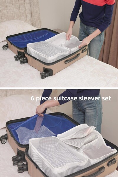 Helen's Home 2 Pieces of 6 Suitcase Set - Suitcase and Suitcase Travel Organizi Hurç - Striped