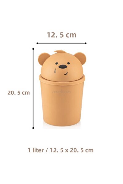 Melkan Home 1 Liter Mini Trash Can - Table Top, Bucket with Teddy Bear