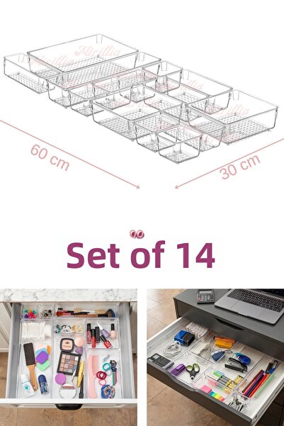 Mirilliahome منظم أدراج مكون من 14 قطعة، منظم مكياج مجوهرات الحمام، صندوق منظم