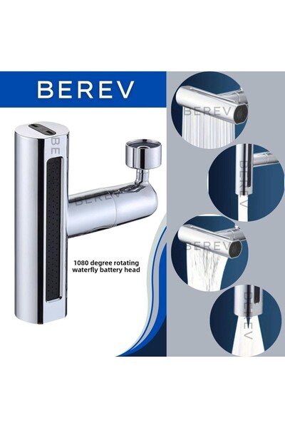 Berev Chrome Saving 4 Modes Waterfall Adjustable Faucet Head Kitchen Sink Mix...