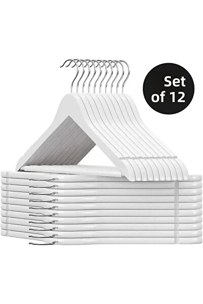 Beray 12 قطعة من شماعات الملابس البلاستيكية ذات المظهر الخشبي الأبيض - جودة