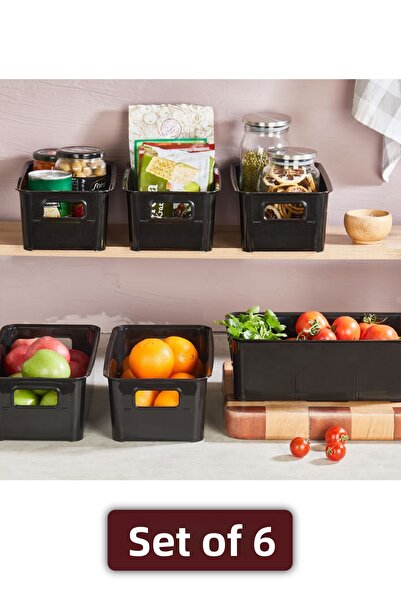 Vienev Μαύρο Σετ Καλάθι Organizer 6 τεμαχίων με χερούλια