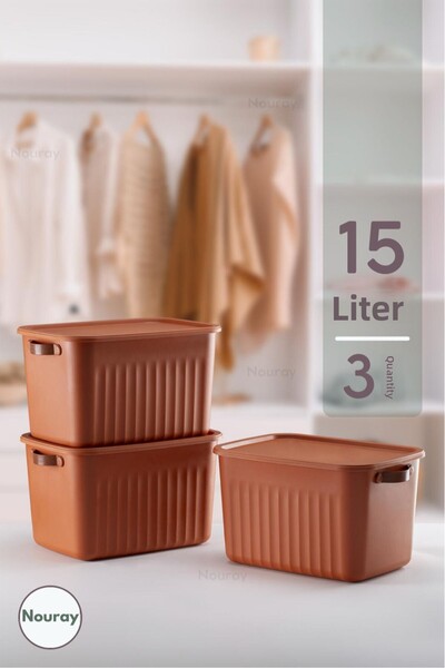 nouray 3 قطع 15 لتر صندوق منظم مزخرف متعدد الأغراض مع غطاء، منظم داخل الخزانة، منظم