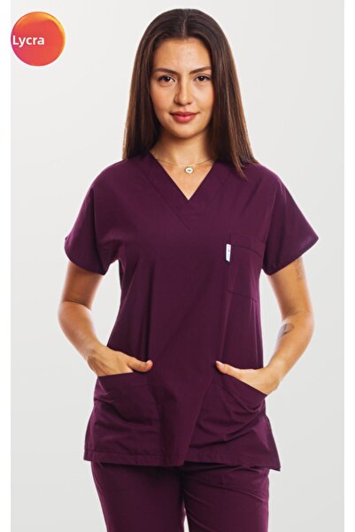 Simirna Üniforma Plum Premium Fabric Lycra Surgical Doctor Nurse Scrubs Singl...