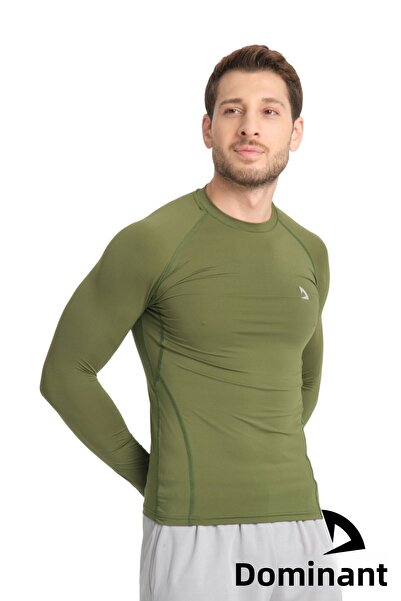DOMİN SPOR Ανδρικό μακρυμάνικο πράσινο μπλουζάκι με συμπίεση ελιάς