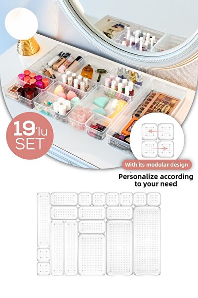 Evlinya منظم أدراج المطبخ مكون من 19 قطعة مع ملعقة