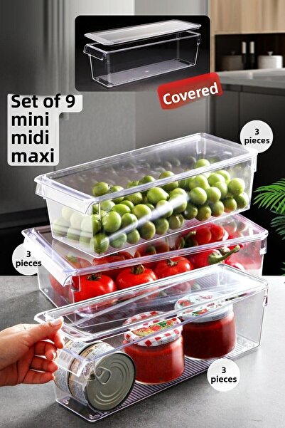 Nandy Home Set de 9 frigider înalt transparent și organizator de dulap cu capac