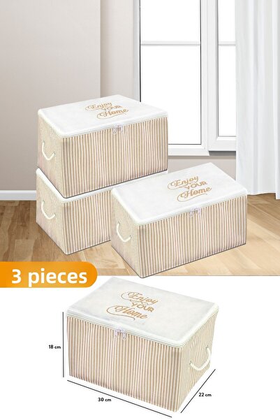 Serstil 3 Bucuri - Dimensiune Mini Print Detaliat Bej Dungi Geanta 30 X 22 X 18 Cm