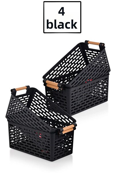 Livonelli 4 منظمات بلاستيكية سوداء - سلة مع حامل، منظم خزانة ودرج