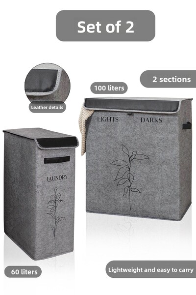 Meleni Home 2 Size Gray Toy Organizer - Felt Laundry Dirty Basket with Lid 25...