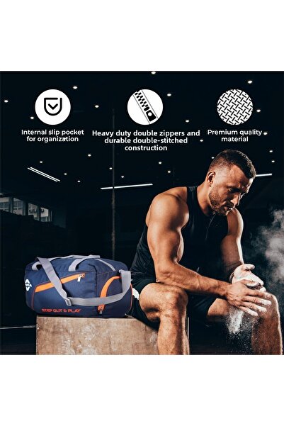 Nivia Sports Polyester Space Bag | Navy Blue/orange | Durable & Spacious | Ideal For Sports And Travel