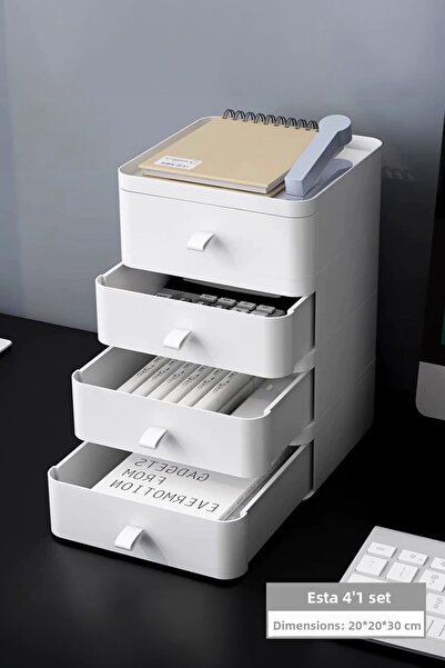 Fesya Home منظم مكياج أبيض بأربعة أدراج من Esta - 4 طبقات، متعدد الأغراض