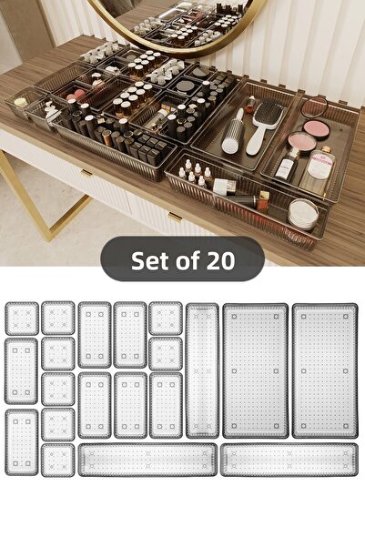 Meleni Home 20 Pieces Modular Closet Organizer - Storage Box Drawer Organizer Black