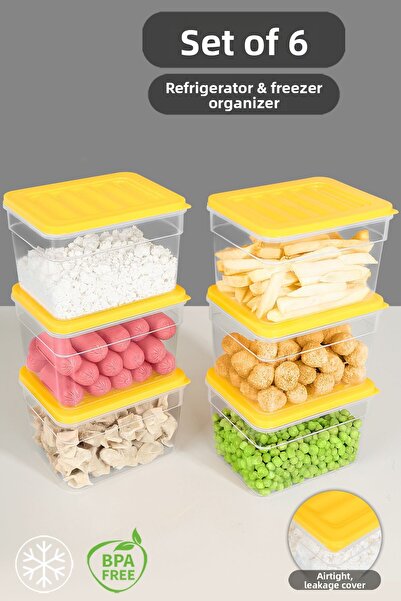 Meleni Home Set de 6 organizatoare galbene pentru congelator pentru microunde...