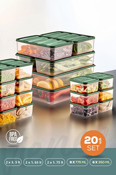 Vienev Organizator de frigider verde din 20 de piese - Recipient de depozitare pentru congelator potrivit pentru cuptorul cu microunde