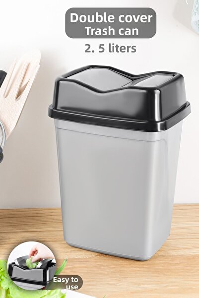 Meleni Home 2.5 Liter Double Lid Butterfly Trash Can - Countertop Bathroom Kitchen Office Trash Can