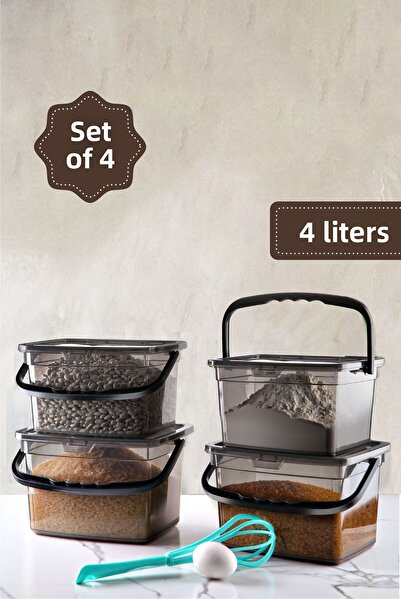 Vienev حاوية دقيق مربعة كبيرة الحجم مكونة من 4 قطع - صندوق تخزين منظف بمقبض أنثراسايت سعة 4 لتر